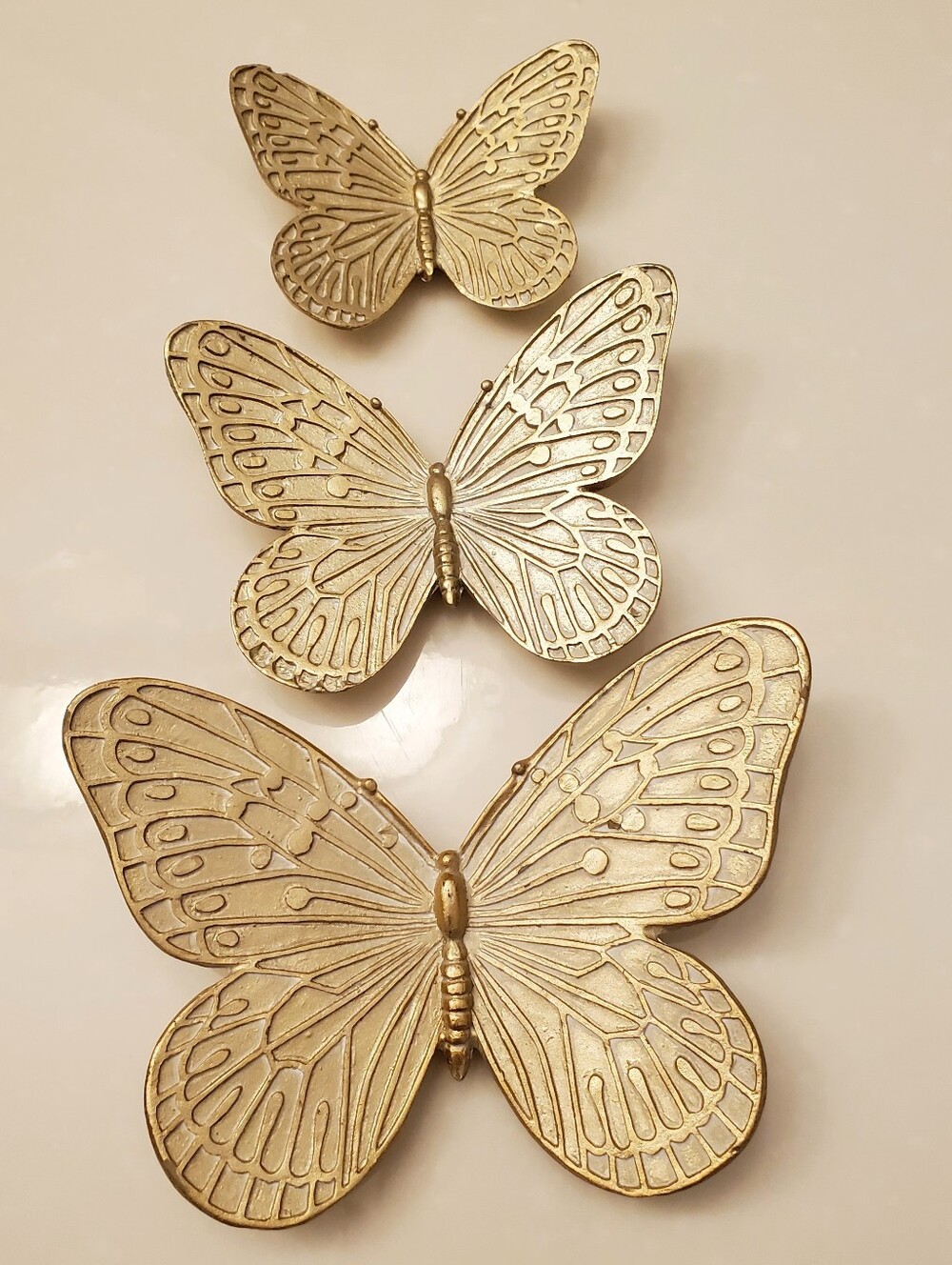 Gold Butterfly Wall Decor Set - Elegant Accent, Resin, 3 Of Set, Boho